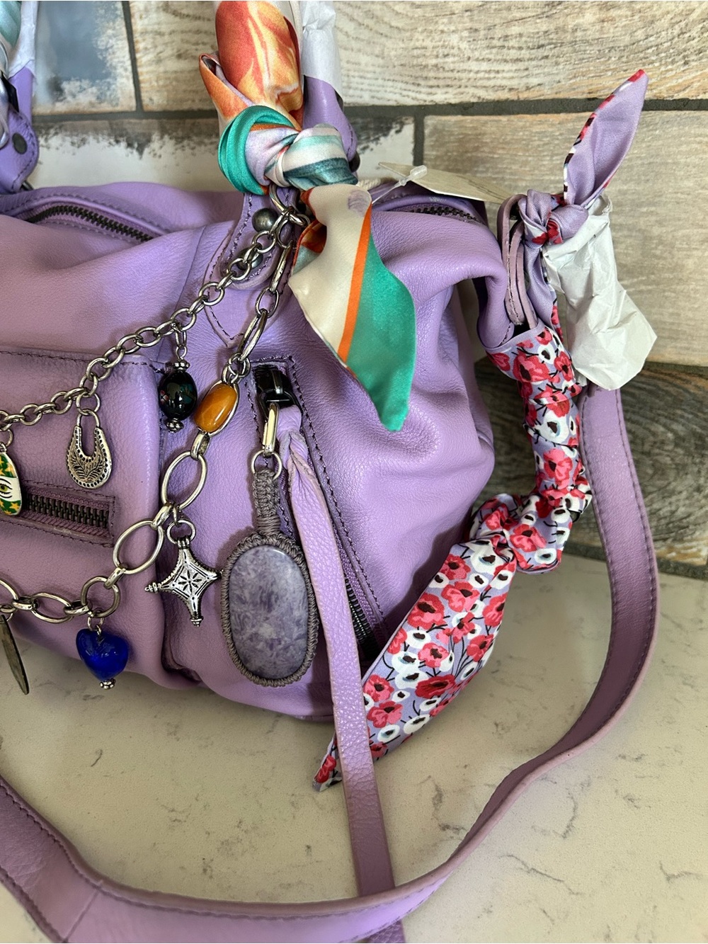 NWT We The Free Baby Emerson Tote in Lilac-All Bag Charms & Scarves Included - Picture 9 of 16